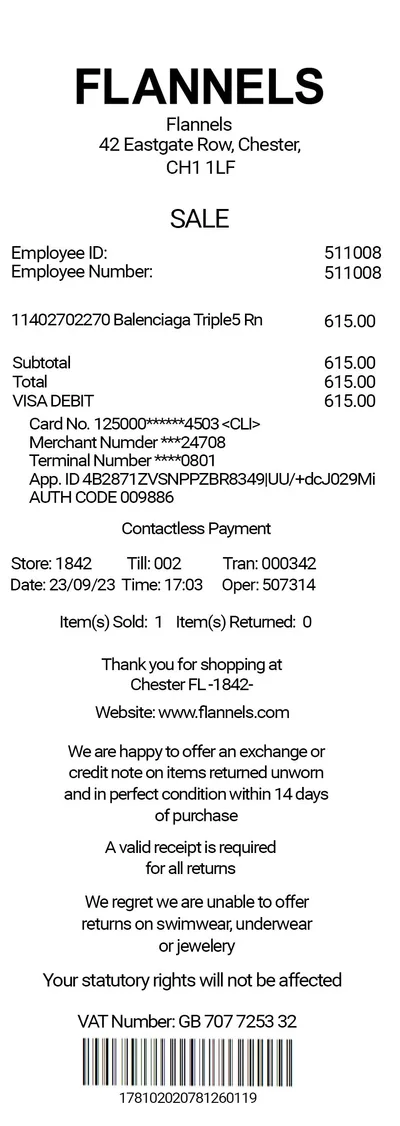 Flannels receipt