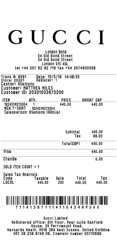 Gucci receipt