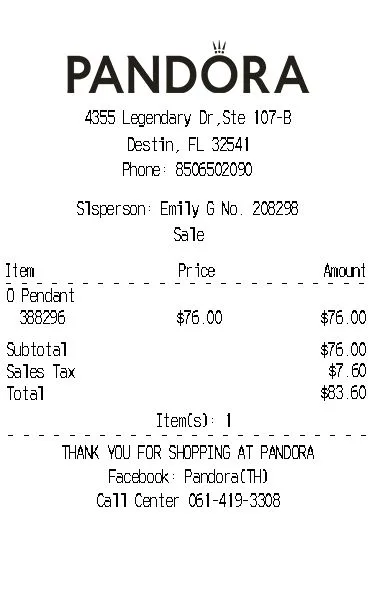 Pandora receipt